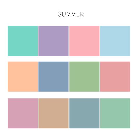 The colors for the summer season are low saturation and mid-tint. They're calming and relaxing, just like the summer season! | Witt and Company #wittandcompany #summerseason #summerbrand Colour Palate, Brand Colour Schemes, Purple Pink Color, Pick A Color, Pink Color Schemes, How To Look Rich, Brand Color Palette, Color Palate, Color Palette Design