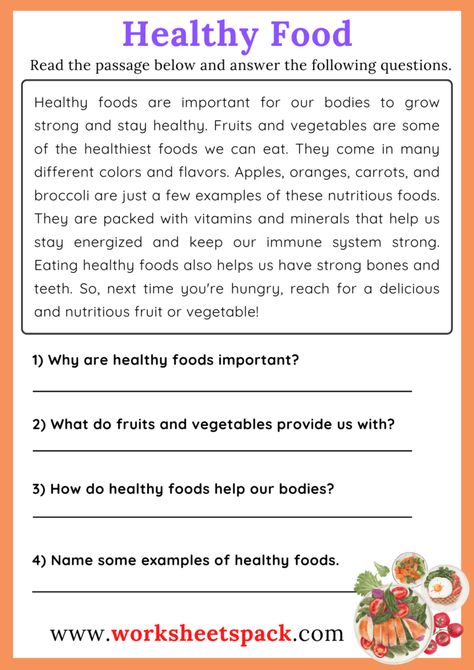 Food and Drinks Reading Comprehension Passages - worksheetspack 3rd Grade Reading Comprehension Worksheets, Elementary Reading Comprehension, Animals Reading, Reading Comprehension Texts, 2nd Grade Reading Comprehension, Phonics Reading Passages, Reading Comprehension For Kids, Reading Comprehension Lessons, Easy English