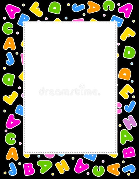 Illustration about Cute and colorful alphabet border on black background. a to z alphabet. Illustration of font, cartoon, text - 21615478 Fall Kindergarten Crafts, Kids School Labels, Alphabet Background, Letter Borders, A To Z Alphabet, Alphabet Frames, School Border, Z Alphabet, Colorful Alphabet