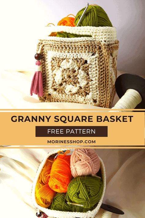 The Soothing Sands Granny Square Basket is a simple crochet basket pattern versatile enough to be useful all year round for storage or as a gift. Granny Square Basket, Diy Crochet Basket, Square Basket, Crochet Baskets, Square Baskets, Basket Uses, Basket Pattern, Crochet Pouch, Simple Crochet