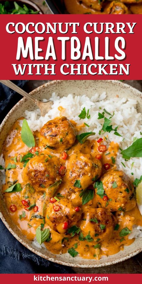 Discover a delightful twist on dinner with these Coconut Curry Meatballs with Chicken. Juicy, flavorful meatballs are simmered in a rich coconut curry sauce, blending ginger, lemongrass, and Thai basil for a burst of flavor. Serve over fluffy rice, topped with fresh herbs and lime wedges, for an unforgettable meal that transports your taste buds to a tropical paradise.