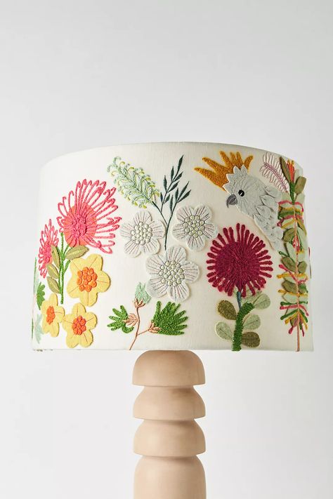 Embroidered Cockatoo Lamp Shade | Anthropologie Embroidered Lampshade, Freehand Machine Embroidery, Painting Lamp Shades, Diy Lamp Shade, Boho House, Fabric Lampshade, Bhldn Weddings, Diy Lamp, Accent Lamp