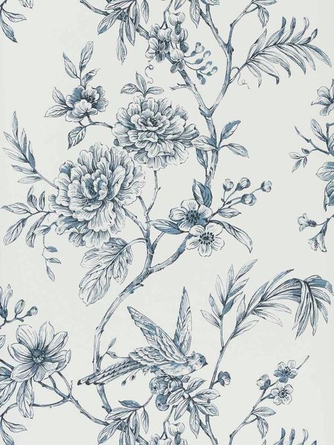 Wallpaper Unique, Poppy Wallpaper, Black Wall Decor, Floral Toile, Cream Wallpaper, Blue And White Floral, Unique Wallpaper, Black Wall, Flower Wallpaper