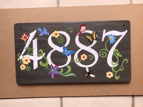 Painted House Numbers On Rocks, Painted House Numbers, Painted House, Custom House Numbers, Number Signs, Garden Design Layout, Summer 2025, Diy Outdoor Decor, House Number Sign