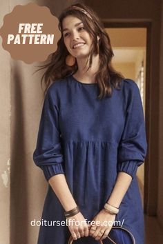 Free Long Sleeve Dress Patterns For Women, Petite Sewing Patterns Free, Women Sewing Patterns Free, Free Vintage Sewing Patterns For Women, Long Sleeve Dress Pattern Free, Free Winter Sewing Patterns, Women’s Sewing Patterns, Easy Sew Dresses For Women, Download Free Pdf Sewing Patterns