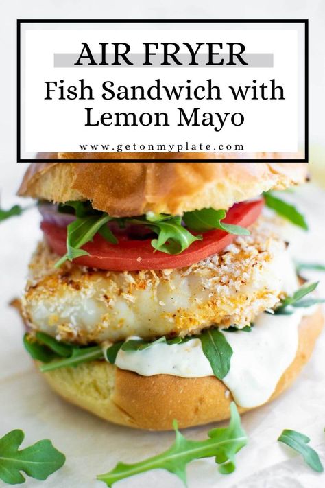 This simple air fryer fish sandwich recipe is one you will pull out again and again. Simple and healthy, this air fryer fish recipe can be tailored to be low carb or keto. Crispy panko-crusted fish is cooked in the air fryer, then slathered with an addicting lemon mayo. #airfryerrecipes #fishsandwich #airfryerfishrecipes | www.getonmyplate.com Air Fryer Fish Recipe, Fried Cod Fish, Fish Sandwich Recipes, Air Fried Fish, Crusted Fish, Air Fryer Fish Recipes, Fried Cod, Air Fryer Fish, 2024 Recipes