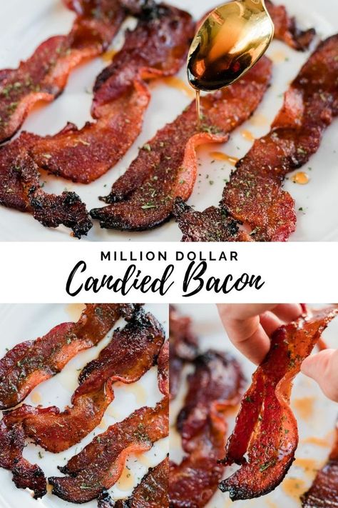 Salty, sweet and spicy candied bacon made with brown sugar, black pepper, maple syrup and a touch of cayenne. Maple Candied Bacon Recipe, Candied Bacon Recipe, Easy Bacon Recipes, Bacon Dishes, Brown Sugar Bacon, Cooking Bacon, Candied Bacon, Gourmet Burgers, Maple Bacon