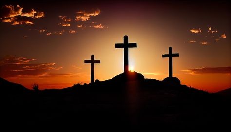 Three wooden crosses stand on a hill at ... | Premium Photo #Freepik #photo #holy-cross #crucifix #crucifixion #cross Three Crosses On A Hill, 3 Crosses, Three Crosses, Spiritual Paintings, Wooden Crosses, The Cross Of Christ, Holy Cross, Cross Paintings, A Hill