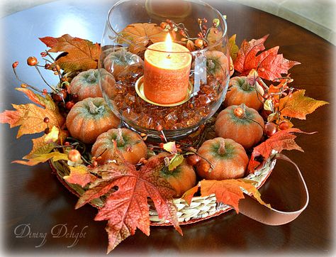 Dining Delight: Fall Coffee Table Centerpiece Coffee Table Centerpiece, Deco Halloween, Fall Coffee Table, Fall Table Centerpieces, Trifle Bowl, Coffee Table Centerpieces, Fall Table Settings, Fall Thanksgiving Decor, Fall Deco