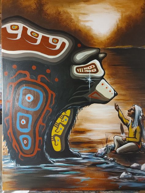 A commission piece. 2ft by 3ft "Speak to your Clan" Lakota Art, Norval Morrisseau, Native American Tattoo Designs, Bear Totem, Native American Tattoo, Native American Paintings, Indian Crafts, American Indian Art, Bear Art