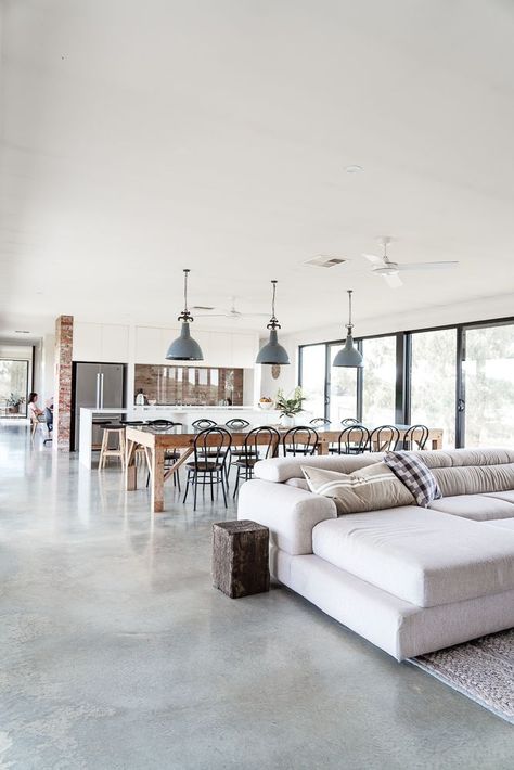 Burnished Concrete, Cleaning Concrete Floors, Concrete Floors Living Room, Concrete Floors In House, Journal Topics, Concrete Interiors, Concrete Stained Floors, Thermal Mass, Concrete House