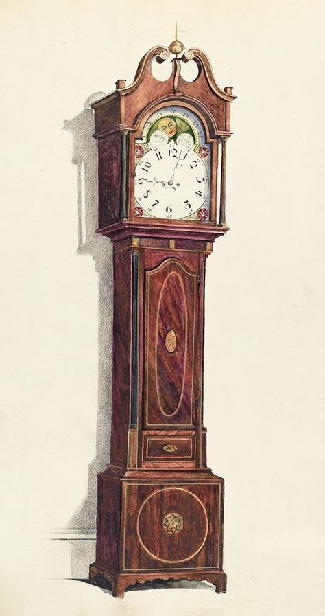 Clock, c. 1935 by Louis Annino, Harry Eisman and Arsen Maralian. Original from The National Galley of Art. Digitally enhanced by rawpixel. | free image by rawpixel.com / National Gallery of Art (Source) Grandfather Clock Drawing, Clock Illustration, Vintage Clock Aesthetic Drawing, Grandfather Clock Aesthetic, Clock Aesthetic, Grandfather Clock Illustration, Old Clock Illustration, Grand Father Clock, Vintage Grandfather Clock Aesthetic