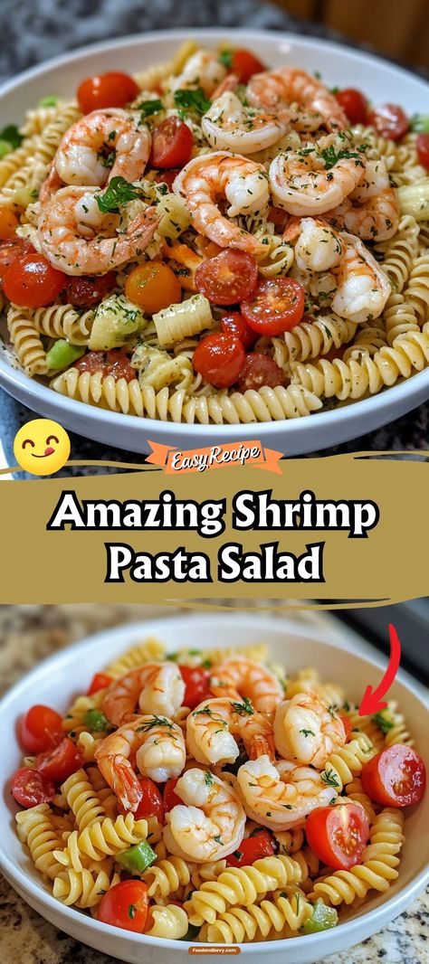 Enjoy the flavors of the sea with the Amazing Shrimp Pasta Salad. This dish combines tender shrimp, al dente pasta, and a medley of fresh veggies, all tossed in a light and creamy dressing. It’s perfect for a quick dinner or a festive addition to any potluck. #ShrimpPastaSalad #SeafoodSalad #PotluckFavorites Shrimp Pasta Salad With Italian Dressing, Shrimp Pasta Salad Recipes Cold, Shrimp Pasta Salad Recipes, Pasta Salad With Shrimp, Seafood Pasta Salad, Healthy Pasta Salad Recipes, Shrimp Pasta Salad, Seafood Salad Pasta, Pasta Salad Ingredients