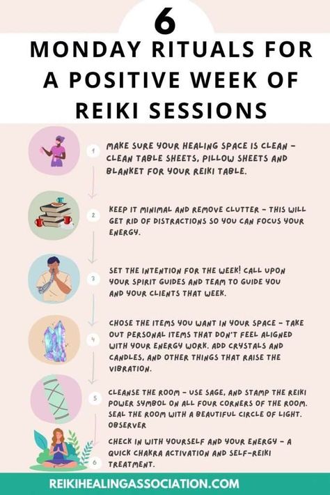 Monday Rituals for Reiki Practitioners Reiki Business Ideas, Reiki Business, Reiki Therapy, Reiki Training, Chakra Health, Learn Reiki, Reiki Symbols, Reiki Practitioner, Energy Healing Reiki