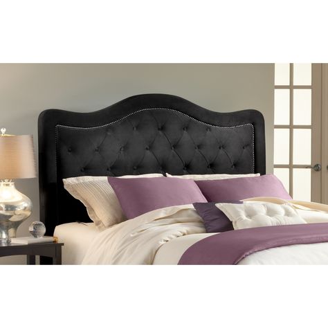 Trieste Pewter Headboard (with Rails) (King), Gray Dark Grey Headboard, Purple And Gray Bedroom, Tufted Upholstered Bed, Grey Headboard, Purple Wall, Fabric Headboard, Hillsdale Furniture, Upholstered Panel Bed, Queen Bed Frame