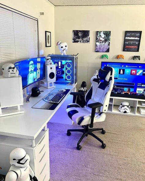 Gaming Bedroom, Gaming Desk Setup, Computer Gaming Room, Gamer Room Decor, Video Game Room Design, Video Game Rooms, Bedroom Setup, Computer Room, Gaming Room Setup