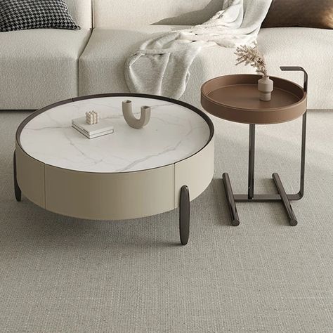 Create A Modern Space In Your Home! Introducing the Ted Round Coffee Table Set. This coffee table set features a marble smooth surface with an additional table with a brown surface to complement the marble. This Ted Round Coffee Table Set from Love Decors enhances your home's beauty and the result is a piece of furniture that is not only aesthetically pleasing but a statement piece for your home. Features: Beautiful marble surface for a modern finish Multi-step polishing process for enhanced bea Hotel Coffee Table, Centre Table, Room Chandeliers Bedrooms, Marble Tables Living Room, Round Coffee Table Sets, Round Center Table, Decorating A New Home, Round Coffee Table Modern, Luxury Coffee Table