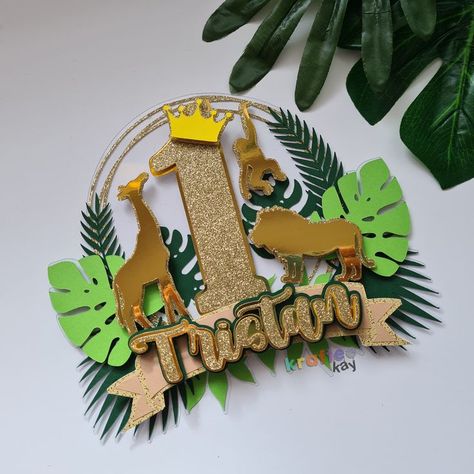 Jungle Themed Cake, Wild One Cake Topper, Wild One Cake, Baby Shower Boho, One Cake Topper, One Cake, Order Cake, Animal Cake, Gold And Green