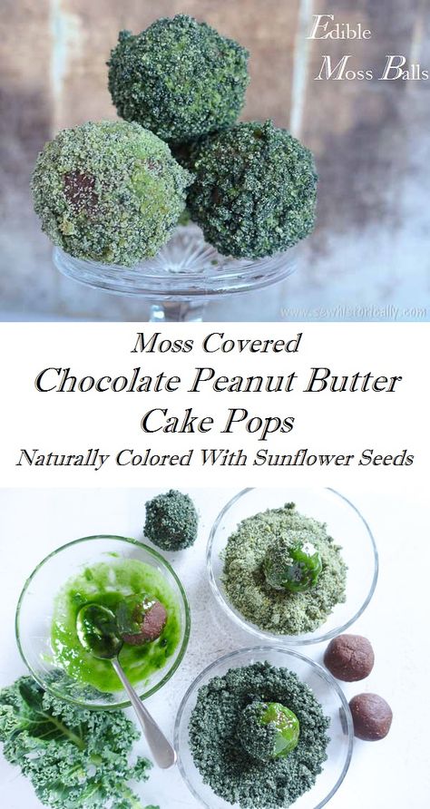 Edible Moss Balls – Chocolate Peanut Butter Cake Pops With Natural Green Food Coloring Edible Greenery For Cakes, Mushroom Looking Treats, Cottage Core Cake Pops, Enchanted Forest Cake Pops, Jungle Desserts, Natural Green Food Coloring, Mushroom Cake Pops, Peanut Butter Cake Pops, Woodsy Cake