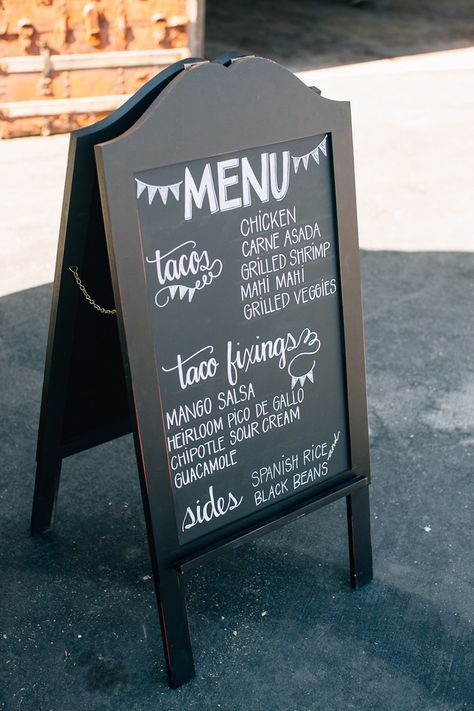 Taco Menu, Taco Bar Wedding, Papan Tulis Kapur, Chalk Menu, Tacos Menu, Blackboard Menu, Taco Cart, Autumn Wedding Food, Wedding Food Menu