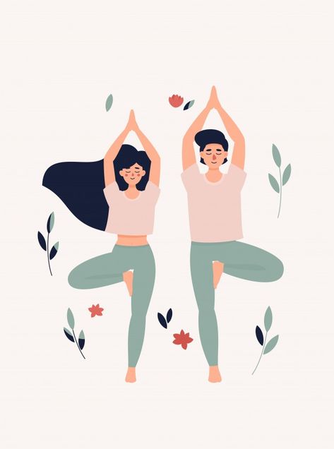 Illustration of woman and man doing yoga... | Premium Vector #Freepik #vector #tree #leaf #yoga #couple Man Doing Yoga, Yoga Tree Pose, Yoga Drawing, Arte Yoga, Yoga Tree, Yoga Illustration, Foto Transfer, Yoga Poster, Man Illustration