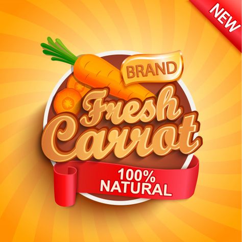 Fresh carrot logo, label or sticker. Pre... | Premium Vector #Freepik #vector #logo #food #ribbon #label Class Poster Design, Food Label Sticker, Plastic Food Packaging, Ribbon Label, Carrot Chips, Food Typography, Coffee Shop Logo, Unique Restaurants, Logo Design Typography