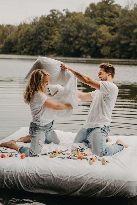 Air Mattress Photoshoot, Mattress Photoshoot, Bed Photoshoot, Dirty Boots, Lake Photoshoot, Lake Engagement, Water Pictures, Traditional Weddings, Pennsylvania Wedding