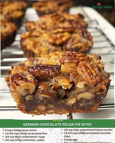 Decadent German Chocolate Pecan Pie Bites, German Chocolate Pecan Pie Bites, Pecan Pie Mini Muffins, German Chocolate Pecan Pie, Chocolate Pecan Bars, German Chocolate Pies, Pecan Bites, Pecan Pie Bites, Pecan Pie Bars Recipe