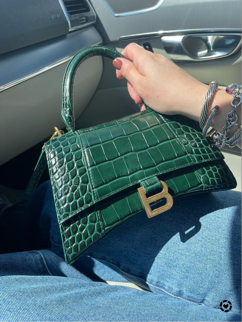 Green Balenciaga Bag, Green Luxury Bag, Green Designer Bag, Small Designer Bags, Balenciaga Hourglass Bag, Balenciaga Purse, Hourglass Bag, Green Bags, Green Luxury