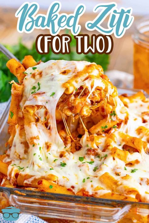 A serving utensil getting a large serving of Baked Ziti for Two out of a baking dish. Baked Ziti For Two, Easy Two Person Meals, Ziti For Two, 1 Person Meals, Easy Dinner Recipes For 2, Recipes For Two People Dinners, Small Dinner Ideas, Easy Recipes For One, Pasta For Two