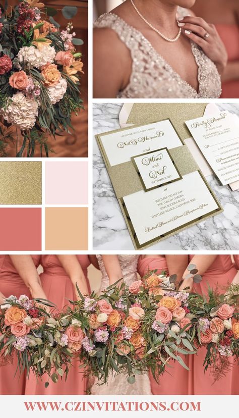 Wedding Peach, Bride Diy, Wedding Color Scheme, Gold Glitter Wedding, Wedding Reception Planning, Wedding Blush, Spring Wedding Invitations, Diy Bride, Blush Wedding Invitations