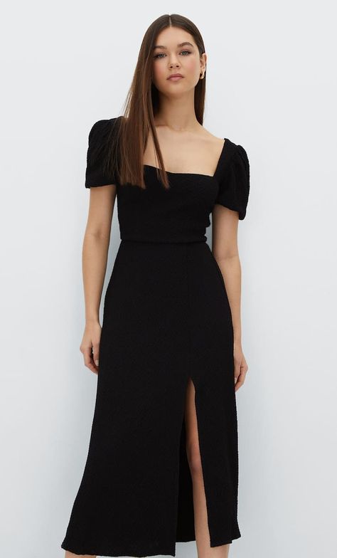 Midi dress with tie-up back - Women's Dresses | Stradivarius United Kingdom Simple Long Black Dress, Tomboy Stil, Glamour Outfit, Simple Frocks, Black Dresses Classy, Trendy Dress Outfits, Prom Dress Inspiration, Designer Dresses Indian, Dress With Tie