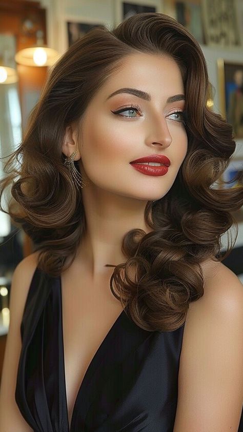 25 Long Hairstyles to Showcase Round Face Grace Nail Ideas For Special Occasions, Classic Hair And Makeup Looks, 1920s Wedding Hair Long, Old Hollywood Hairstyles Middle Part, Hair Ideas For Prom All Down, Elegant Hairstyles For Round Faces, Long Hairstyles For Photoshoot, Vintage Hairstyles For Wedding, Bride Hairstyles For Long Hair Side Bridal Style