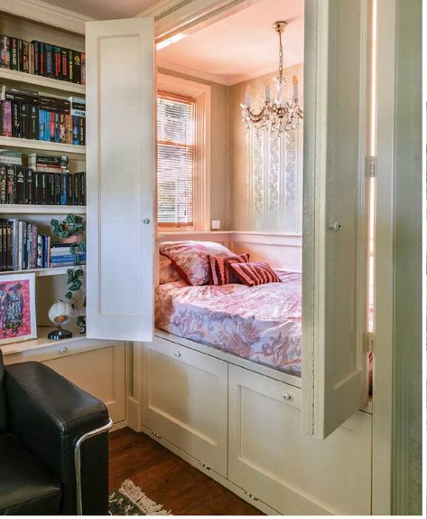 Alcove Bed Aesthetic, Alcove Bed Ideas, Bed In Nook, Alcove Bedroom Ideas, Bed Nook Built In, Closet Nook Ideas, Closet Bed Nook, Bed Inside Closet Ideas, Alcove Beds