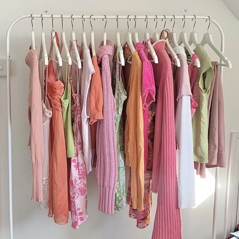 70's Room, Clothes Rack Bedroom, Pastel Furniture, Clothing Rack Bedroom, Pastel Clothing, Cloth Rack, Pink Wardrobe, Clothing Racks, Hanging Closet