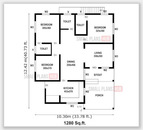 Single Floor House Plan, Bedroom Low Budget, 1300 Sq Ft House Plans, Low Budget House Plans, House Plan And Elevation, Plan And Elevation, Low Budget House, Budget House Plans, Free House Plans