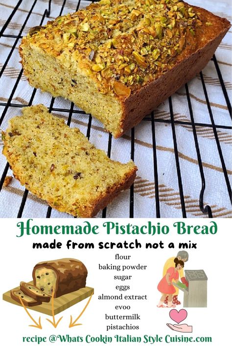 Pistachio Bread Recipe From Scratch, Fruit Breads, Pistachio Bread, Pistachio Recipes, Cooking Tricks, American Foods, Loaf Cakes, Creative Cooking, Pistachio Cake