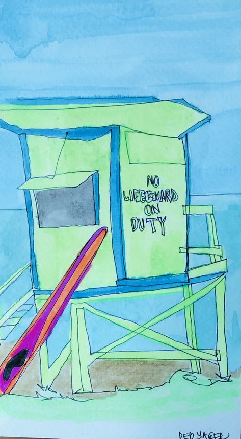 No Lifeguard on Duty. Small original watercolor $75 Christmas Prints, Original Watercolors, Wind Sock, Original Artwork, Sketch Book, Doodles, Art Design, The Originals, Outdoor Decor