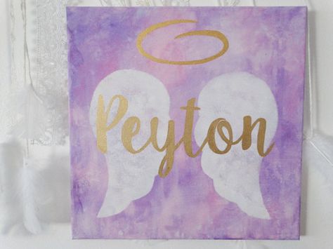 Custom Memorial Canvas Painting Angel Wings by GratefulForGrayson Angel Baby Painting, Painting Angel Wings, Memorial Painting, Wings Painting, Angel Wings Painting, Angel Paintings, Heaven Painting, Diy Canvas Art Easy, Angel Wings Art