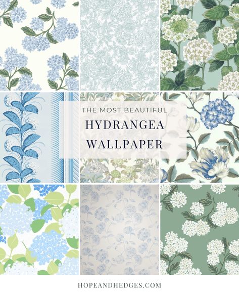 The Most Beautiful Hydrangea Wallpaper | Hope And Hedges White Hydrangea Wallpaper, Blue Hydrangea Wallpaper, Girls Bedroom Artwork, Serena And Lily Wallpaper, Wallpaper Dining, Wallpaper Hope, Wallpaper Powder Room, Hydrangea Wallpaper, Wallpaper Classic