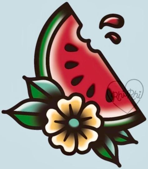 Traditional Tattoo Filler, Watermelon Tattoo, Traditional Tattoo Old School, Petit Tattoo, Traditional Style Tattoo, Tattoo Filler, Traditional Flash, Art Fruit, Old School Tattoo Designs