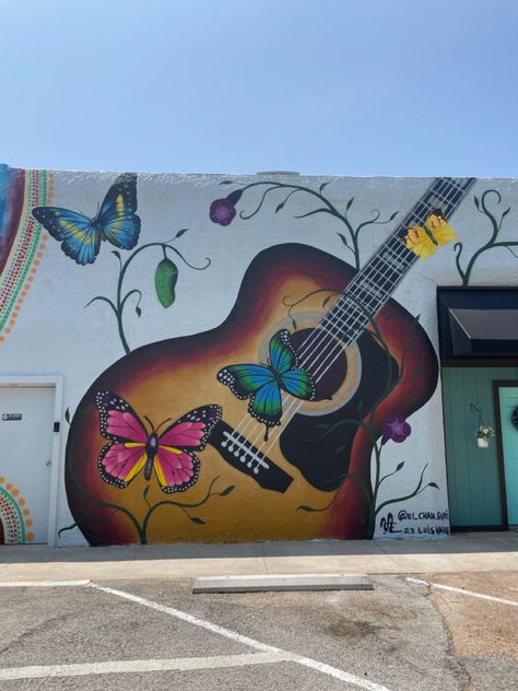 acoustic guitar mural in Mineola TX #mineola #downtown #mural #muralpainting #easttx #roadtrip #photography #hiddengems Street Art Music Graffiti, Wall Graffiti Ideas Murals, Music Mural Ideas, Customised Guitars, Guitar Mural, Music Wall Mural, Music Mural, Roadtrip Photography, Music Graffiti