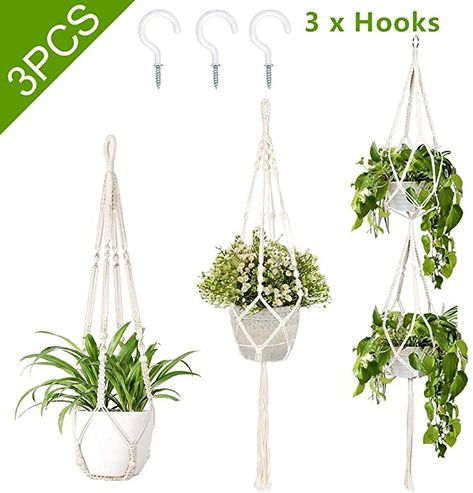 Amazon.com: OurWarm 3 Pack Macrame Plant Hanger Indoor Outdoor Hanging Plant Holder with 3pcs Hooks, Handmade Cotton Hanging Planter Basket Stand Flower Pot Holder for Bohemian Wall Home Decor(4 Legs, 3 Sizes): Garden & Outdoor Rope Plant Hanger, Indoor Plant Hangers, Vertical Wall Planters, Macrame Hanging Planter, Window Plants, Hanging Planters Indoor, Hanging Plants Indoor, Hanging Plant Holder, Decorated Flower Pots