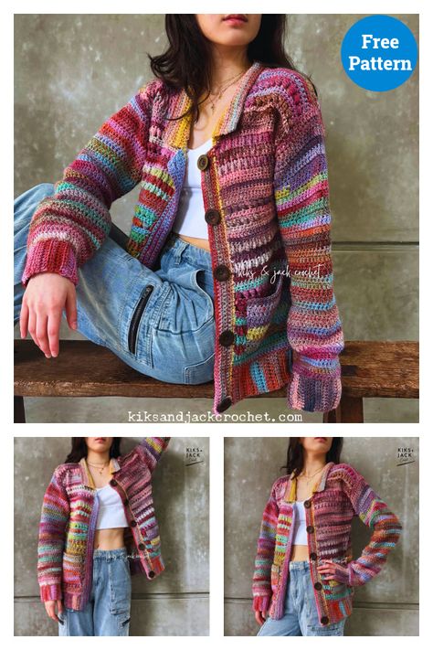 Easy Scrap Yarn Cardigan Free Crochet Pattern Crochet Boho Cardigan Pattern Free, Crochet Scrap Yarn Projects Free Pattern, Things To Crochet With Scrap Yarn, Scrap Yarn Cardigan, Top Down Crochet Cardigan, Easy Crochet Cardigan Pattern Free, Crochet Long Cardigan Pattern Free, Crochet Scrap Yarn Projects, Scrap Yarn Crochet Projects