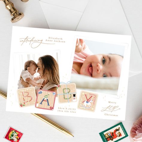 Merry Little Christmas Baby Birth Announcement - New Baby Arrivals gifts Holiday Baby Announcement, Baby Birth Announcement Photos, Christmas Birth Announcement, Baby Arrival Gifts, Adoption Announcements, Baby Adoption, Birth Announcement Design, Adoption Announcement, Christmas Baby Announcement