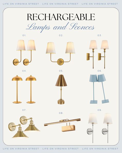 RECHARGEABLE LAMPS & SCONCES Sconces No Wiring, Wireless Sconces Bedroom, Where To Hang Sconces, Rechargeable Wall Light, Wireless Sconces, Rechargeable Lamps, Battery Operated Wall Sconces, Painted Trim, House Details