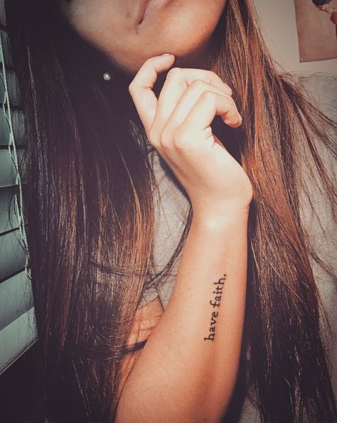 have faith. #tattoo Always Have Faith Tattoo, Have Faith Tattoo, Faith Tattoo Ideas, Cross Tattoo On Wrist, Faith Tattoo, Bff Tattoos, Cross Tattoo, Word Tattoos, Instagram Photo Inspiration