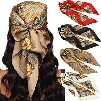 Amazon.com: 27.5” Silk Satin Square Head Scarf - 4PCS Satin Head Scarves for Women Hair Kerchief Bandanas Sleeping Head Wraps ((Red+Black+Camel+Beige)) : Everything Else Square Head Scarf, Hair Kerchief, Kerchief Hair, Ladies Head Scarf, Silk Scarf Hair, Silk Neck Scarf, Head Scarves, Square Head, Bandana Hairstyles