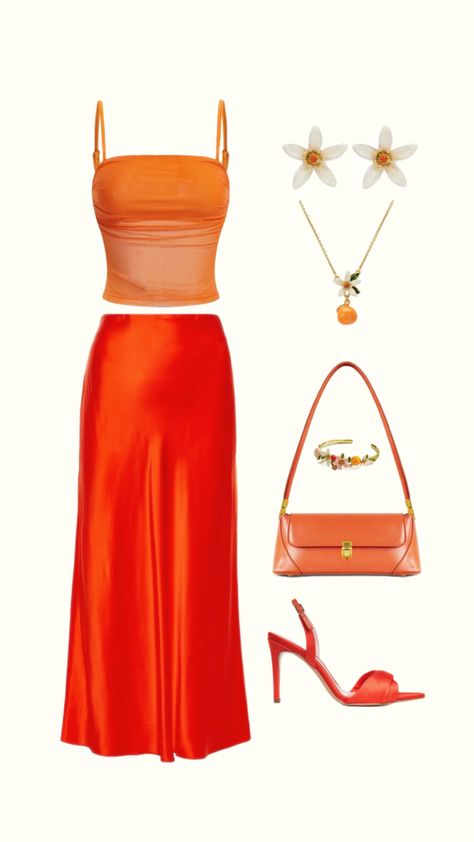 orange #ootd #outfitinspo Orange Ootd, Bach Themes, Summer Birthday Outfits, Elegante Outfits, Orange Outfits, Outfit Polyvore, Orange Outfit, Outfits Polyvore, Outfit Collage