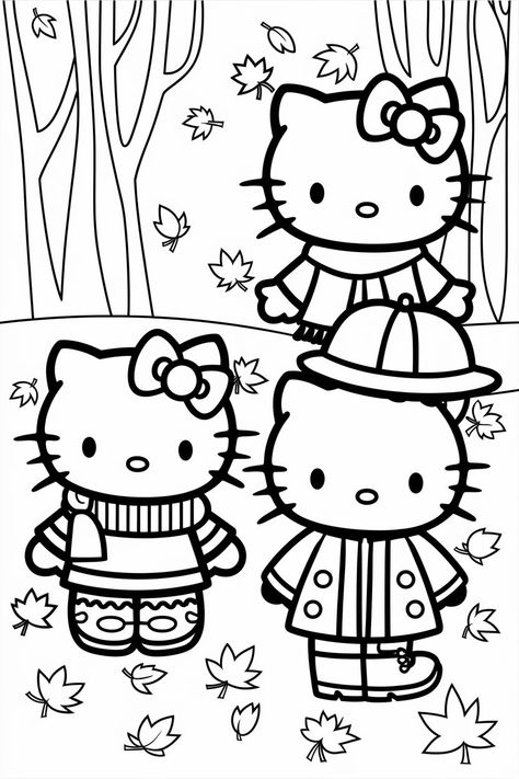 Adorable November Hello Kitty coloring pages for kids and adults, featuring Thanksgiving and fall designs. Free printable sheets to enjoy creative moments with Hello Kitty this November. Thanksgiving Coloring Pages Free, November Hello, Hello Kitty Coloring Pages, Free Thanksgiving Coloring Pages, Kitty Coloring Pages, Hello Kitty Colouring Pages, Thanksgiving Coloring, Hello November, Kitty Coloring